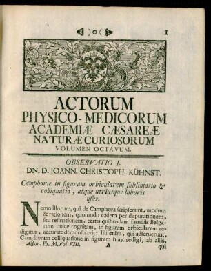 Actorum Physico-Medicorum Academiae Caesareae Naturae Curiosorum Volumen Octavum