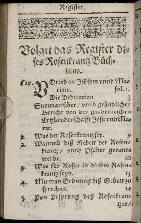 Volget das Register dieses Rosenkratz Büchleins.