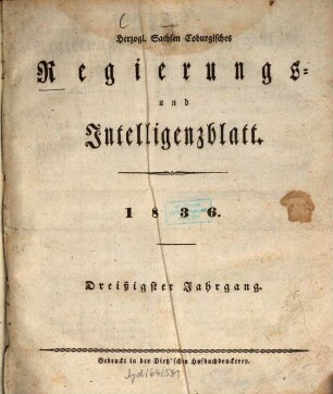 Herzogl.-Sachsen-Coburgisches Regierungs- und Intelligenzblatt. 1836