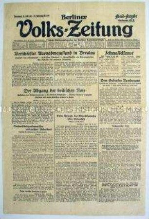 Berliner Volks-Zeitung u.a. zur Inflation und zum passiven Widerstand gegen die Rheinlandbesetzung