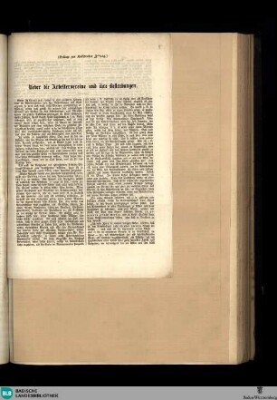 Karlsruher Zeitung, Ueber die Arbeitervereine und ihre Bestrebungen