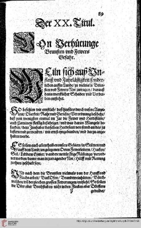 Titul XX Von Verhütung Brunsten und Fewrsgefahr