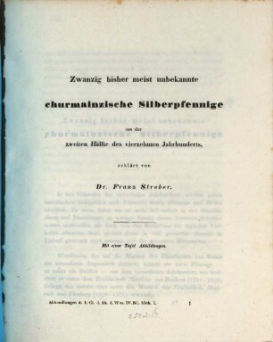 Zwanzig bisher meist unbekannte churmainzische Silberpfennige aus der zweiten Hälfte des vierzehnten Jahrhunderts