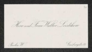 Brief von Walter Leistikow und Anna Leistikow an Gerhart Hauptmann