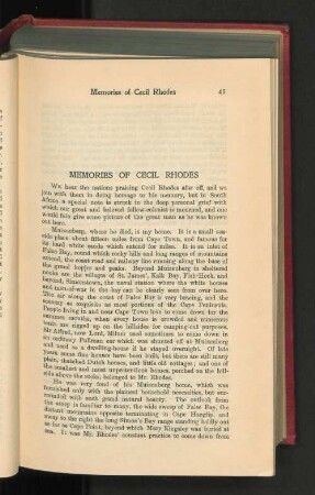 Memories of Cecil Rhodes.