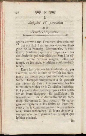 I. Antiquite & formation de la Franche-Maconnerie.