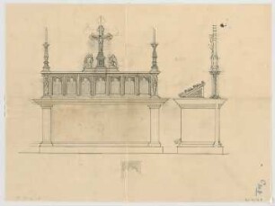 Thiersch, August ; Berchtesgaden (Bayern); Ev. Pfarrkirche - Altar (Ansicht, Schnitt)
