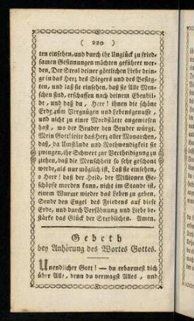220-225, Gebeth bey Anhörung des Wortes Gottes. Gebeth nach angehörtem Worte Gottes zu sprechen.