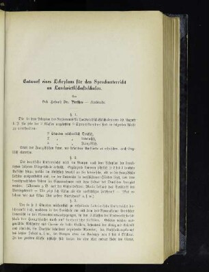 Entwurf eines Lehrplans für den Sprachunterricht an Landwirthschaftsschulen.