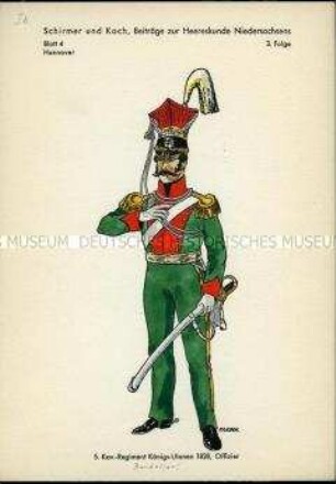 Uniformdarstellung, Ulanen-Offizier des 5. Kavallerie-Regiments, Königreich Hannover, 1814/1815.