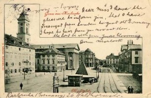 Postkartenalbum. "Gruss aus Karlsruhe". Marktplatz
