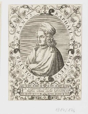 Bildnis Raphael Meffeus Volatreanus, aus: Jean-Jaques Boissard, "Icones Qvinqvaginta Virorvm illustrium doctrina & eruditione præstantium ad vivum effictæ, cum eorum vitis, Frankfurt 1597, S. 202