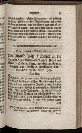 Die neunte Abtheilung. Der Mäuse-Fraß ist Schuld an der Abnahme des Wohlstandes eines Theils von Norder-Dithmarschen, [...]