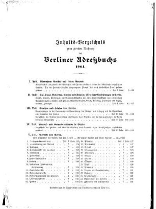 Inhalts= Verzeichniß zum zweiten Nachtrag des Berliner Adreßbuchs 1904