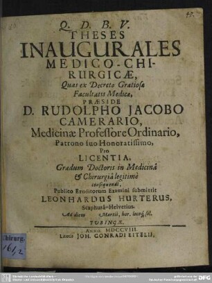 Theses Inaugurales Medico-Chirurgicae