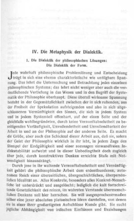 IV. Die Metaphysik der Dialektik