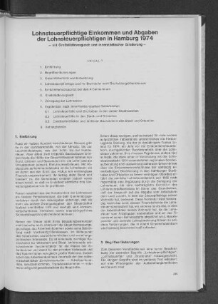 Lohnsteuerpflichtige Einkommen und Abgaben der Lohnsteuerpflichtigen in Hamburg 1974