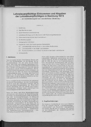 Lohnsteuerpflichtige Einkommen und Abgaben der Lohnsteuerpflichtigen in Hamburg 1974