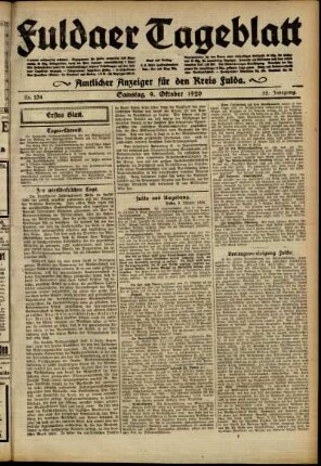 Erste Ausgabe vom Samstag, den 09. Oktober 1920.
