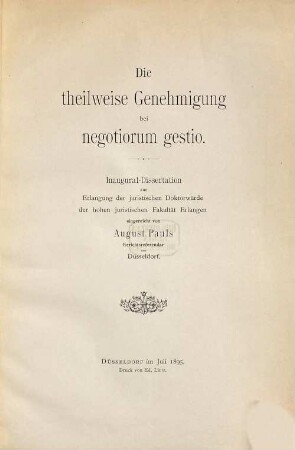 Die theilweise Genehmigung bei negotiorum gestio