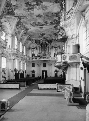 Uhldingen-Mühlhofen-Birnau. Wallfahrtskirche Sankt Maria (1746/1750; P. Thumb). Inneres zur Orgelempore