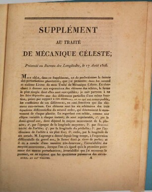 Traité De Mécanique Céleste, [5]. Supplément