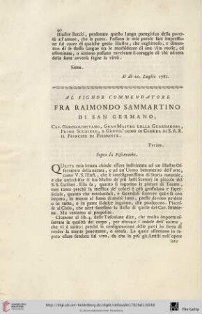 Al Signor Commendatore Fra Raimondo Sammartino di San Germano