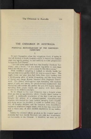 The Chinaman in Australia. Personal Reminiscences of the Northern Territory.