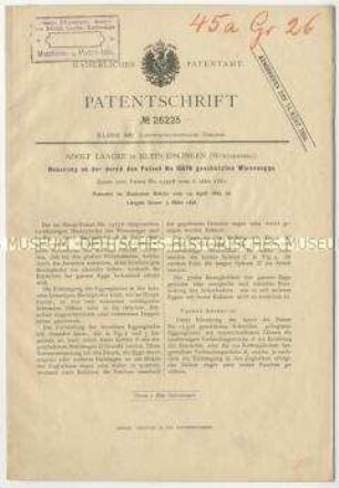 Patentschrift einer Neuerung an der durch das Patent Nr. 15576 geschützten Wiesenegge, Patent-Nr. 26225