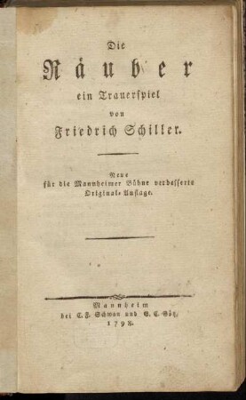 Die Räuber : ein Trauerspiel