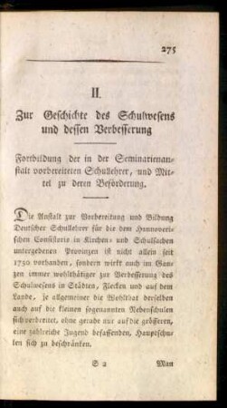 II. Zur Geschichte des Schulwesens und dessen Verbesserung