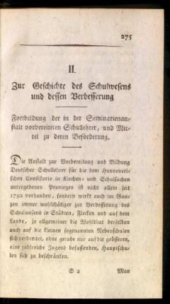 II. Zur Geschichte des Schulwesens und dessen Verbesserung