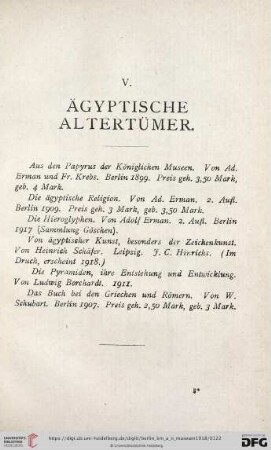 V. Ägyptische Altertümer