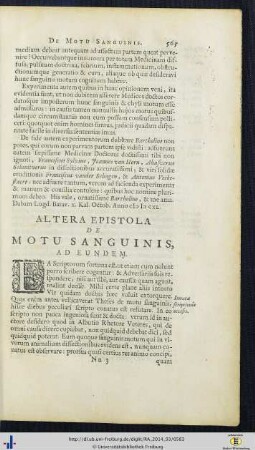 Altera Epistola De Motu Sanguinis, Ad Eundem.