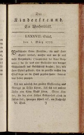 LXXXVII. Stück, den 1. März 1777