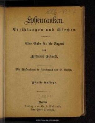 Epheuranken : Erzählungen und Märchen : eine Gabe für die Jugend
