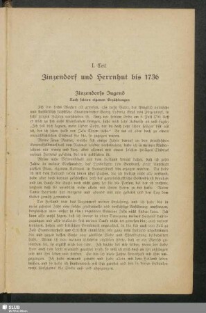 I. Teil. Zinzendorf und Herrnhut bis 1736