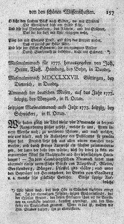 Musenalmanach für 1777.