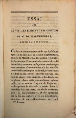 Essai sur la vie, les écrits et les opinions de M. de Malesherbes, adressé à mes enfans, 2