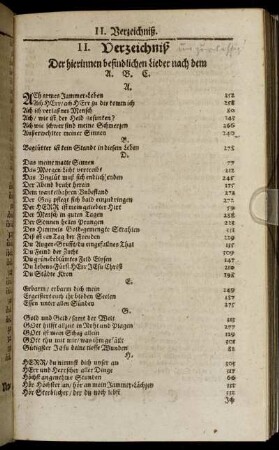 II. Verzeichniß Der hierinnen befindlichen Lieder nach dem A. B. C.