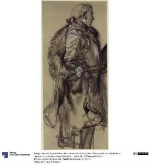General der Kürassiere mit rutschendem Pelzmantel. Modellstudie zu Lentulus im unvollendeten Gemälde Ansprache Friedrichs II. an seine Generäle vor der Schlacht bei Leuthen