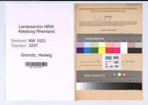 Entnazifizierung Hedwig Grimnitz , geb. 04.02.1898 (Postsekretaerin)