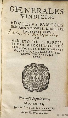 Generales vindiciae adversus famosos Gasparis Scioppii libellos