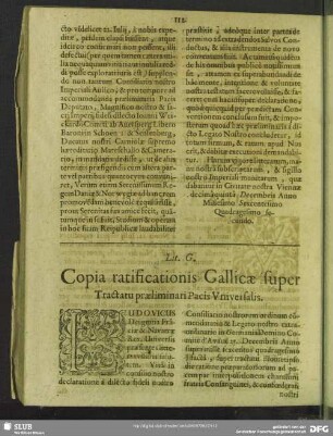 Lit. G. Copia ratificationis Gallicae super Tractatu praeliminari Pacis Universalis