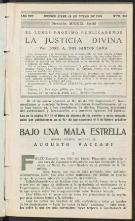 Bajo una mala estrella : novela inédita, original