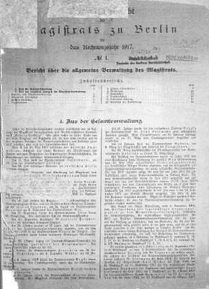 1917: Verwaltungs-Bericht des Magistrats zu Berlin : für die Rechnungsjahre ...