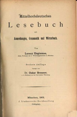 Mittelhochdeutsches Lesebuch : mit Anmerkungen, Grammatik und Wörterbuch
