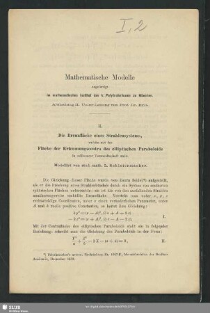 Mathematische Modelle angefertigt im mathematischen Institut des k. Polytechnikums zu München
