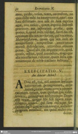 Exercitatio V. An dentur Athei?