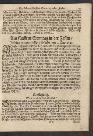 Am fünfften Sonntag in der Fasten / Judica genannt / Epistel Hebr. am 9. Cap. v. 11.